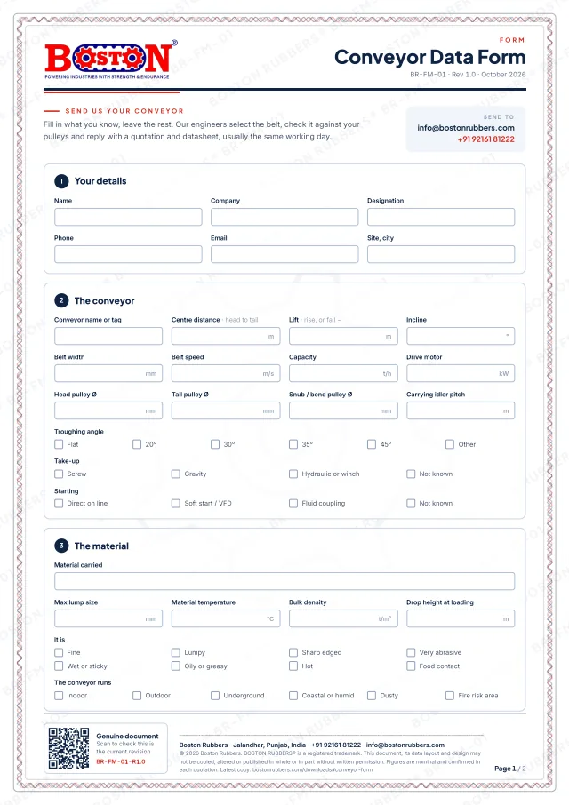 Conveyor Data Form PDF, first page